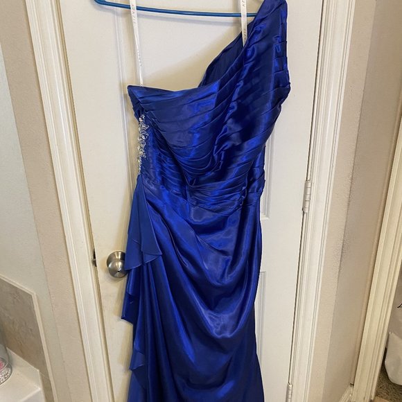 Royal Blue Azazie Kamila One-shoulder Satin Bridesmaid Dress (20) - Picture 1 of 8